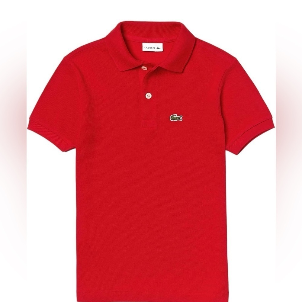 Lacoste Red Tailored Fit Cotton Youth Polo Size Small Unisex Kidscore Ac…
